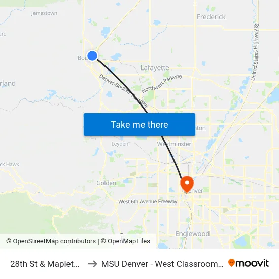 28th St & Mapleton Ave to MSU Denver - West Classroom Building map