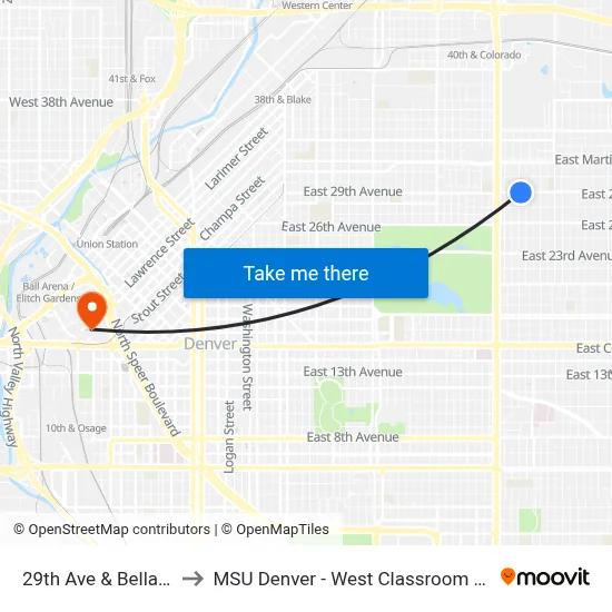 29th Ave & Bellaire St to MSU Denver - West Classroom Building map