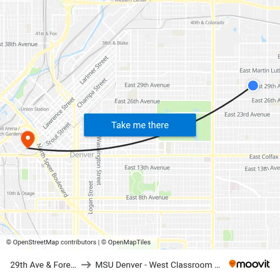 29th Ave & Forest St to MSU Denver - West Classroom Building map