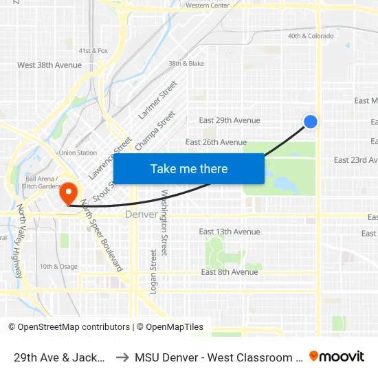 29th Ave & Jackson St to MSU Denver - West Classroom Building map
