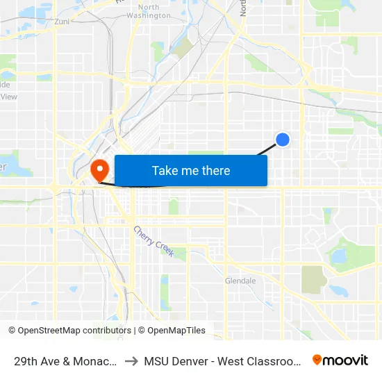 29th Ave & Monaco Pkwy to MSU Denver - West Classroom Building map