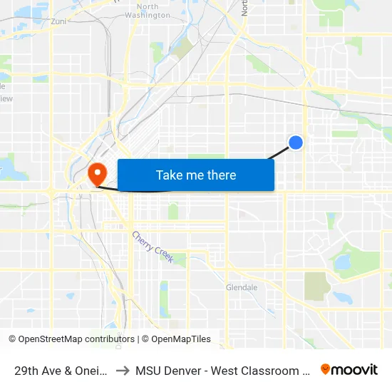 29th Ave & Oneida St to MSU Denver - West Classroom Building map