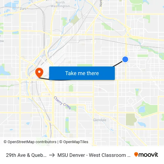29th Ave & Quebec St to MSU Denver - West Classroom Building map