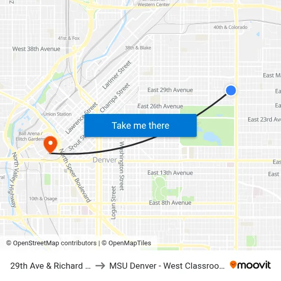 29th Ave & Richard Allen Ct to MSU Denver - West Classroom Building map
