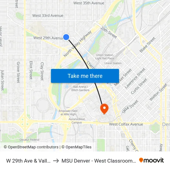 W 29th Ave & Vallejo St to MSU Denver - West Classroom Building map