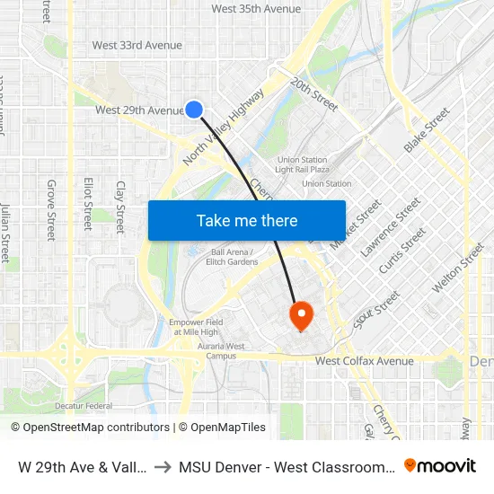 W 29th Ave & Vallejo St to MSU Denver - West Classroom Building map
