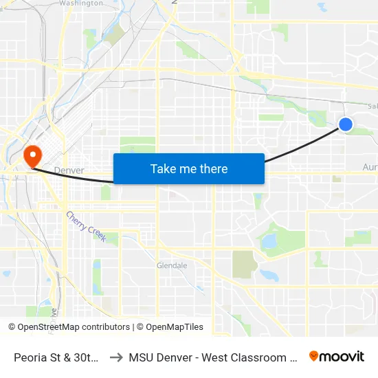 Peoria St & 30th Ave to MSU Denver - West Classroom Building map