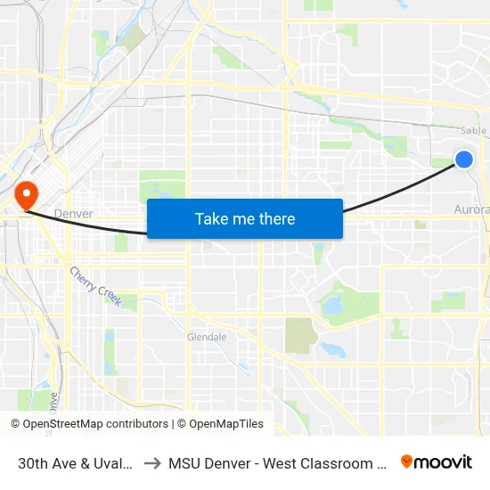 30th Ave & Uvalda St to MSU Denver - West Classroom Building map