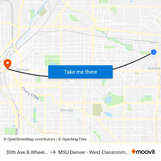 30th Ave & Wheeling St to MSU Denver - West Classroom Building map