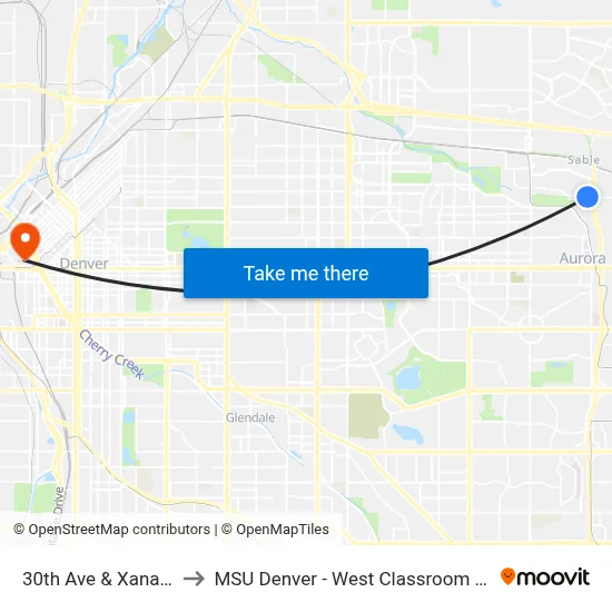 30th Ave & Xanadu St to MSU Denver - West Classroom Building map