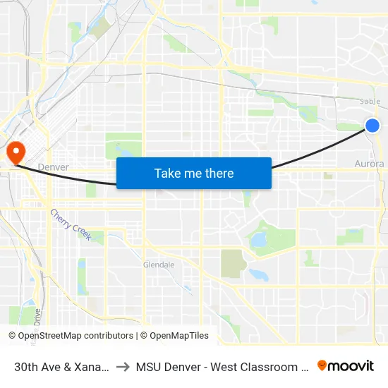 30th Ave & Xanadu St to MSU Denver - West Classroom Building map