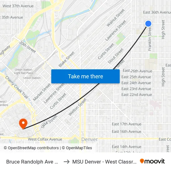 Bruce Randolph Ave & Franklin St to MSU Denver - West Classroom Building map