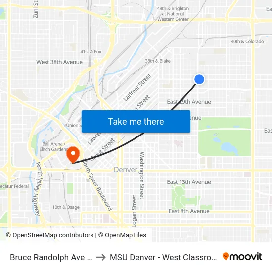 Bruce Randolph Ave & York St to MSU Denver - West Classroom Building map
