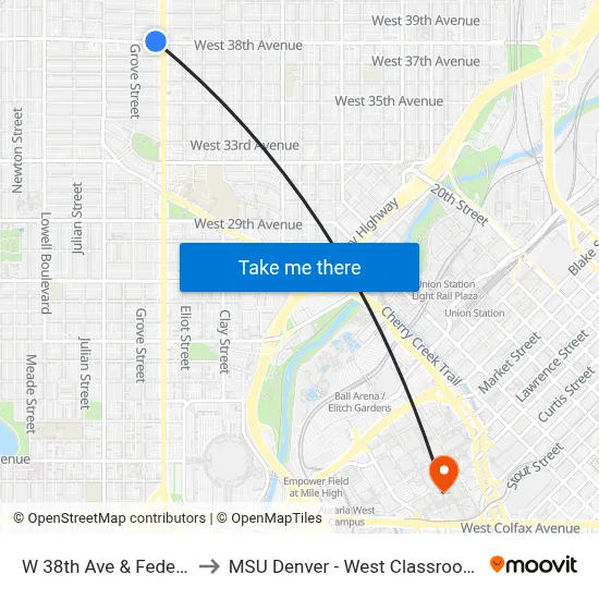 W 38th Ave & Federal Blvd to MSU Denver - West Classroom Building map