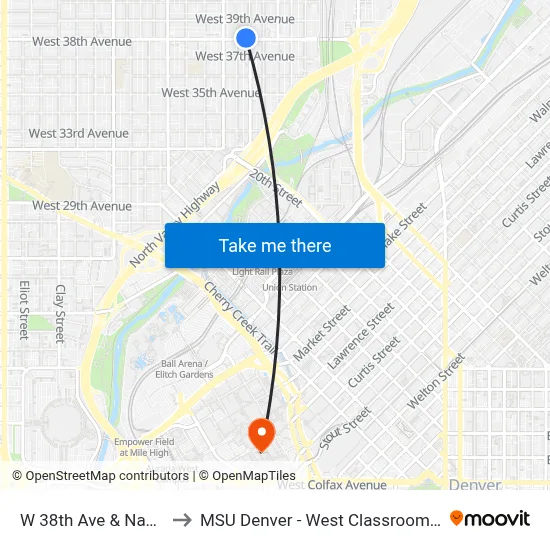 W 38th Ave & Navajo St to MSU Denver - West Classroom Building map