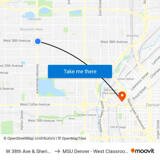 W 38th Ave & Sheridan Blvd to MSU Denver - West Classroom Building map