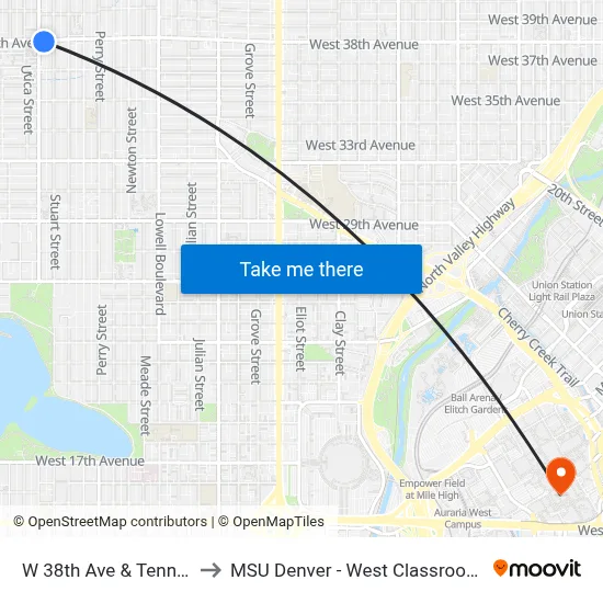 W 38th Ave & Tennyson St to MSU Denver - West Classroom Building map