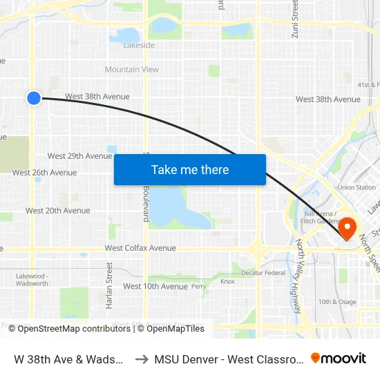 W 38th Ave & Wadsworth Blvd to MSU Denver - West Classroom Building map