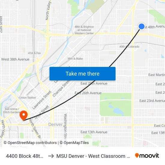 4400 Block 48th Ave to MSU Denver - West Classroom Building map