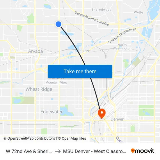 W 72nd Ave & Sheridan Blvd to MSU Denver - West Classroom Building map