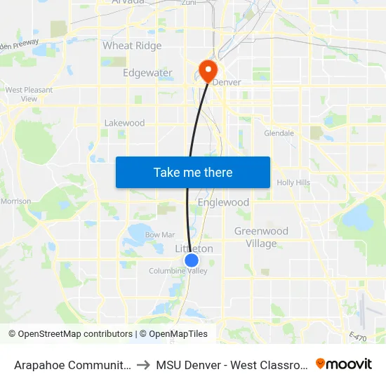 Arapahoe Community College to MSU Denver - West Classroom Building map