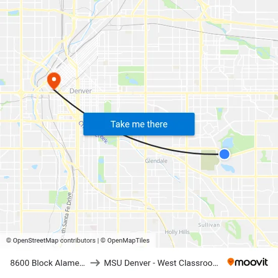 8600 Block Alameda Ave to MSU Denver - West Classroom Building map