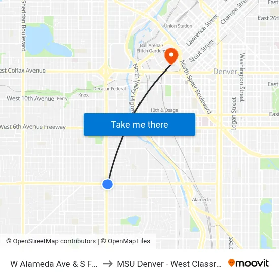 W Alameda Ave & S Federal Blvd to MSU Denver - West Classroom Building map