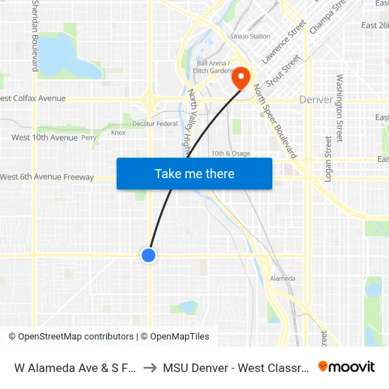 W Alameda Ave & S Federal Blvd to MSU Denver - West Classroom Building map