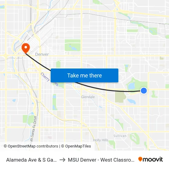 Alameda Ave & S Galena Way to MSU Denver - West Classroom Building map