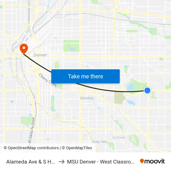 Alameda Ave & S Havana St to MSU Denver - West Classroom Building map