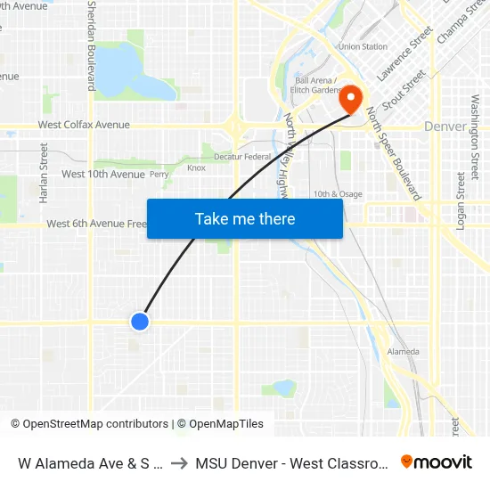 W Alameda Ave & S Stuart St to MSU Denver - West Classroom Building map