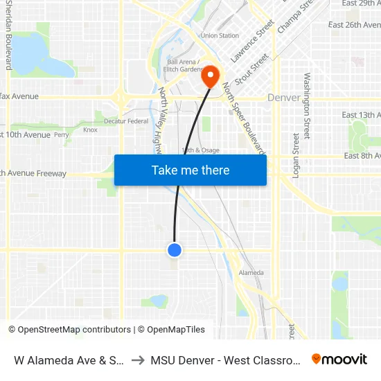 W Alameda Ave & S Tejon St to MSU Denver - West Classroom Building map