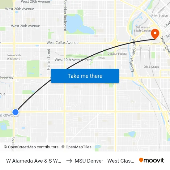W Alameda Ave & S Wadsworth Blvd to MSU Denver - West Classroom Building map