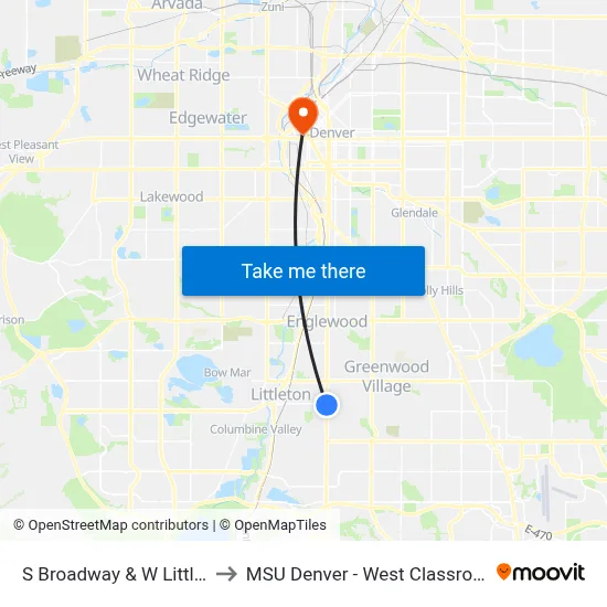 S Broadway & W Littleton Blvd to MSU Denver - West Classroom Building map