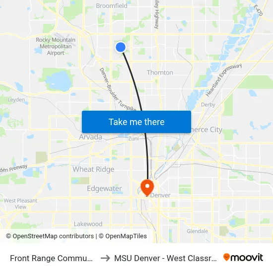 Front Range Community College to MSU Denver - West Classroom Building map