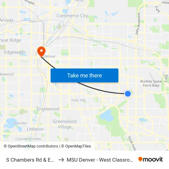 S Chambers Rd & Evans Ave to MSU Denver - West Classroom Building map