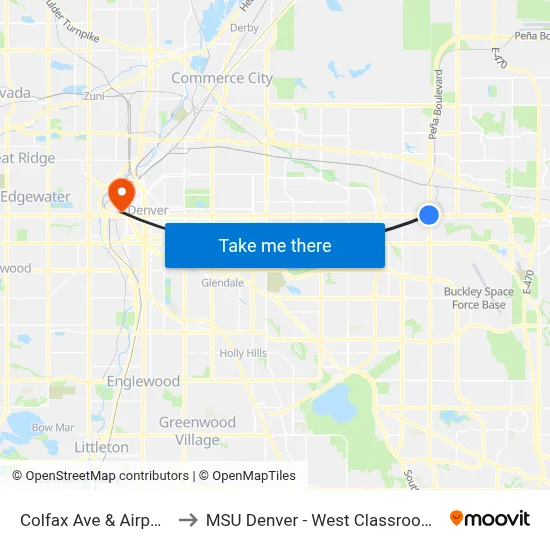 Colfax Ave & Airport Blvd to MSU Denver - West Classroom Building map