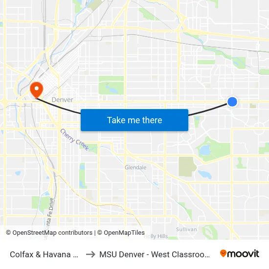 Colfax & Havana Station to MSU Denver - West Classroom Building map