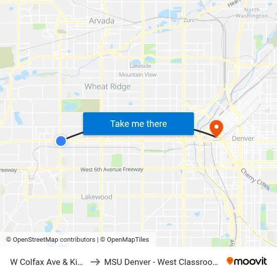W Colfax Ave & Kipling St to MSU Denver - West Classroom Building map