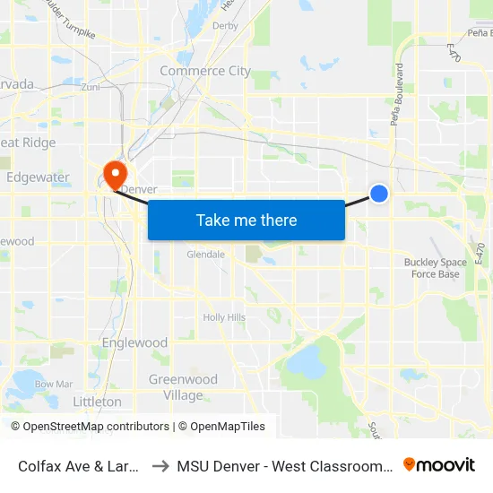 Colfax Ave & Laredo St to MSU Denver - West Classroom Building map