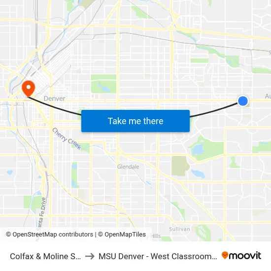 Colfax & Moline Station to MSU Denver - West Classroom Building map