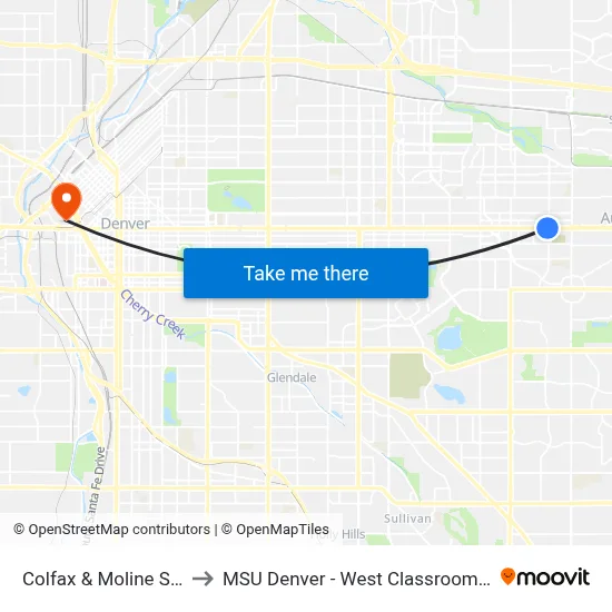 Colfax & Moline Station to MSU Denver - West Classroom Building map