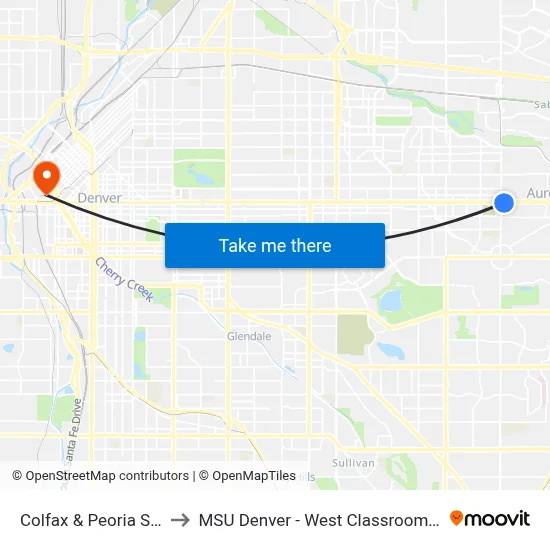 Colfax & Peoria Station to MSU Denver - West Classroom Building map