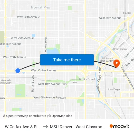 W Colfax Ave & Pierce St to MSU Denver - West Classroom Building map