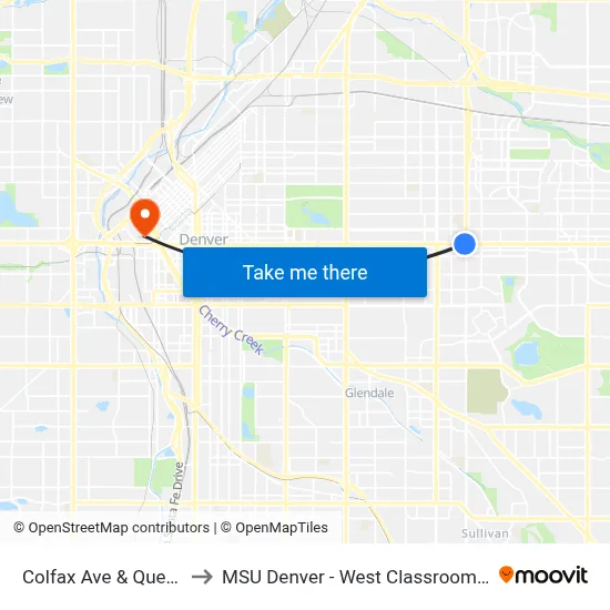 Colfax Ave & Quebec St to MSU Denver - West Classroom Building map