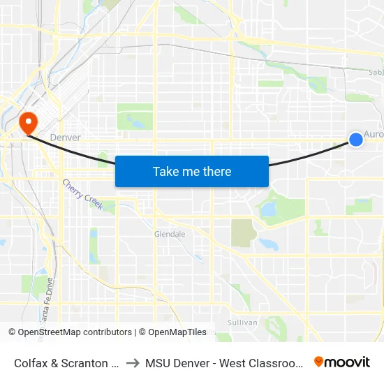 Colfax & Scranton Station to MSU Denver - West Classroom Building map