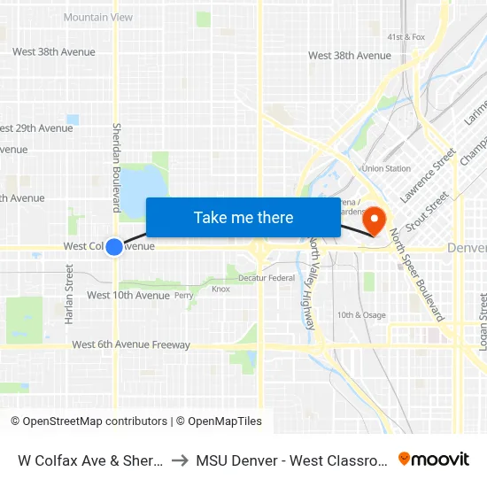 W Colfax Ave & Sheridan Blvd to MSU Denver - West Classroom Building map
