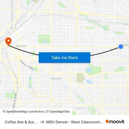 Colfax Ave & Aurora Ct to MSU Denver - West Classroom Building map
