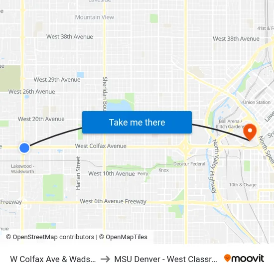 W Colfax Ave & Wadsworth Blvd to MSU Denver - West Classroom Building map
