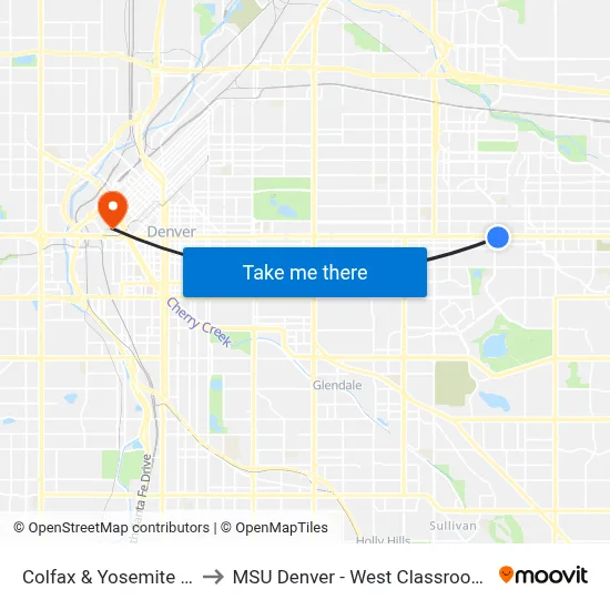Colfax & Yosemite Station to MSU Denver - West Classroom Building map